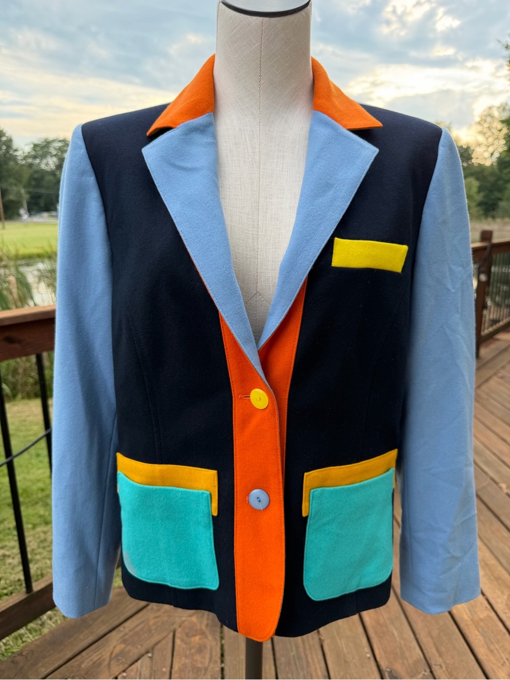 Vintage Harve Bernard Wool Color Block Womens Blazer